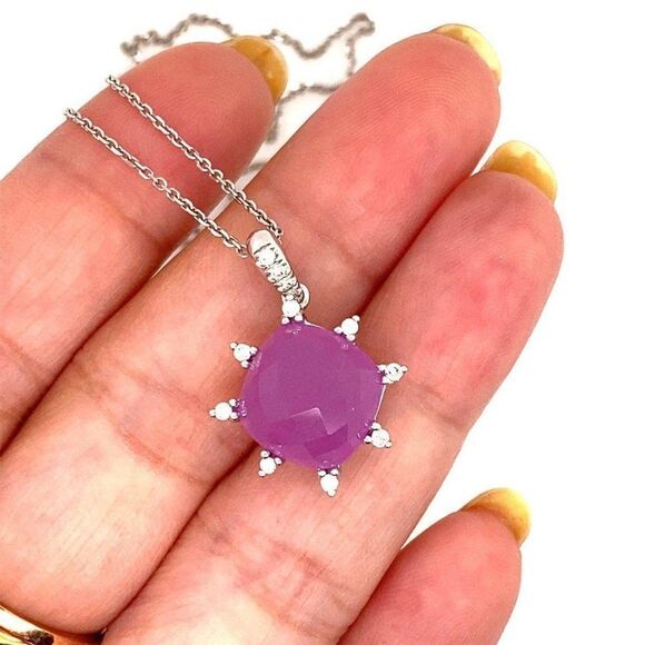 14k Purple Gem/Diamonds Necklace - Picture 5 of 10